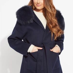 Elegant Navy Fur-Trimmed Women's Coat